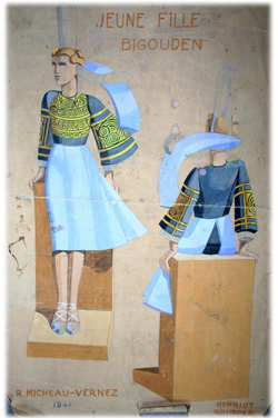 Aquarelle de la jeune bigouden de Micheau Vernez